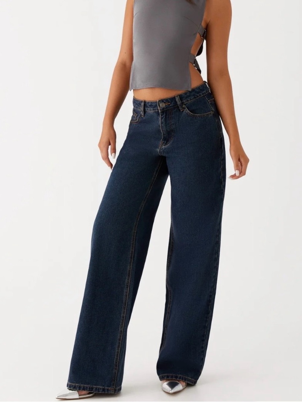 PEPPERMAYO Casual Contemporary Weekend Dark Blue Wide-Leg 5 Pocket Jeans SZ 4
